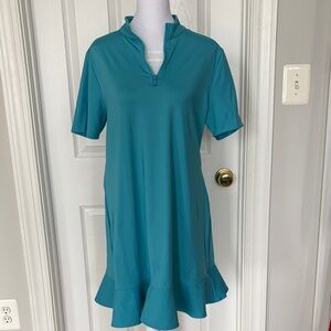 Tommy Bahama Golf Teal Short Sleeve Ruffle Hem Dress & matching undershorts SZ L